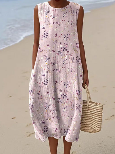 New sleeveless casual printing temperament long dress dress slim fit small fresh m302083