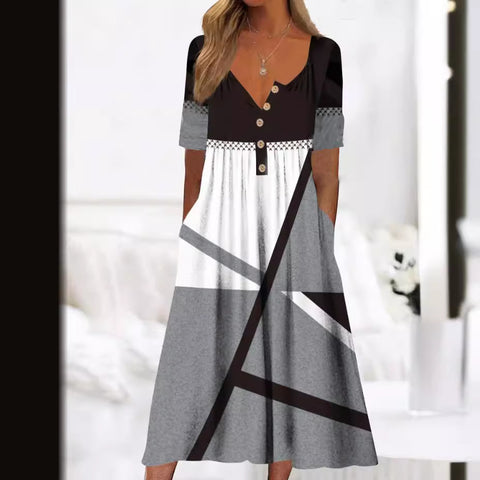 Robe boutonnée avec cardigan à poches imprimé m300714 