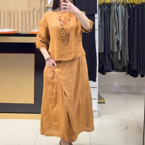 Casual solid color loose skirt two-piece set m302323