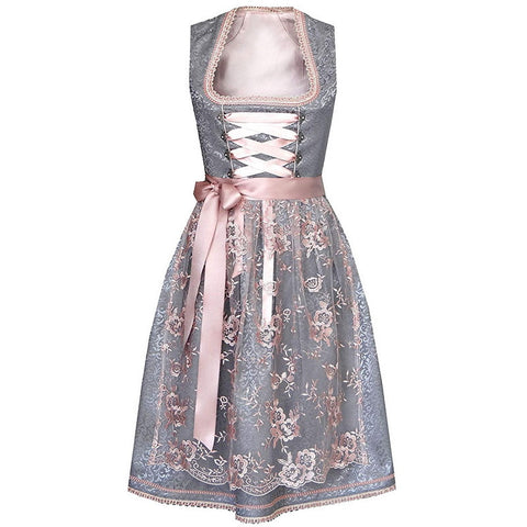 Jupe femme Oktoberfest, col carré, ceinture, tablier en dentelle m300483 
