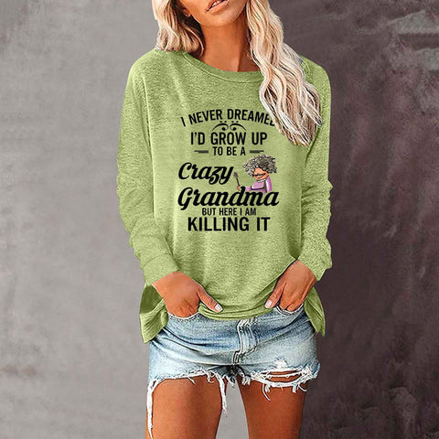 Lose rundhals außenhandel druck langarm frauen T-shirt top m300920 