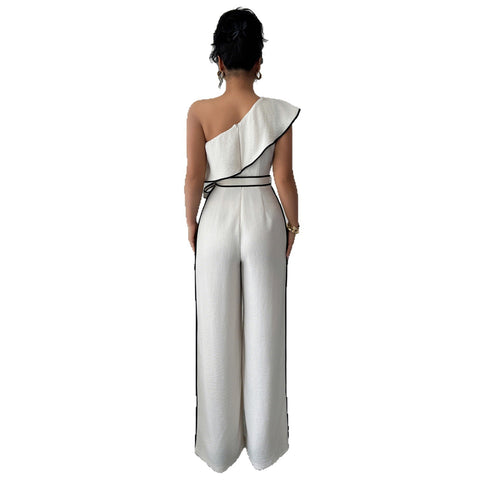 Combinaison pantalon large à épaules inclinées et coupe-vent élégante m301391 