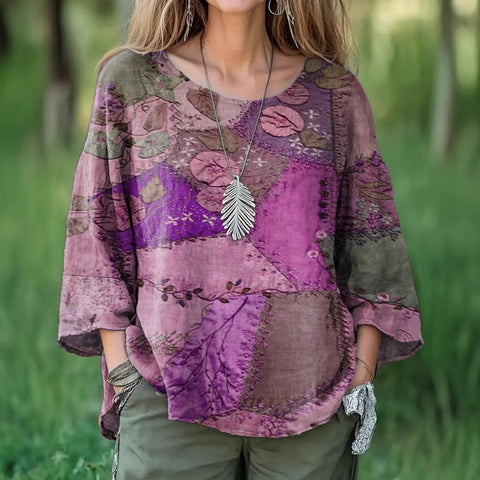Lässiger Rundhalspullover mit neun Viertelärmeln und Digitaldruck für Damen, T-Shirt m301422 