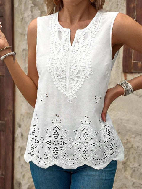 Neue bestickte Spleißen Spitze V-Ausschnitt ärmellose Weste Damen Top m301480 