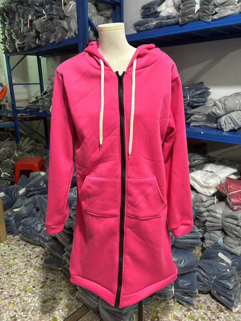 Hooded long-sleeved medium and long sweater fleece shirt long jacket m301588