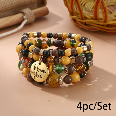 Nouveau bracelet bohème créatif à pompons et perles multicouches m3331286