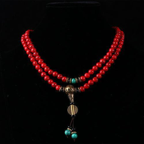 Original 108 Buddha-Perlen, Rot-Türkis-Armband, lose Perlen, Ethno-Stil, Damen-Armband, China, rote Buddha-Perlen, Rosenkranz-Armband m3331233