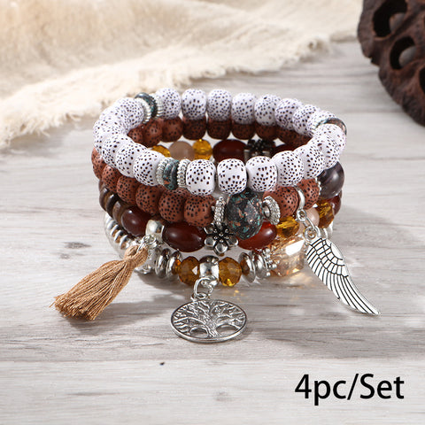 Nouveau bracelet bohème créatif à pompons et perles multicouches m3331286