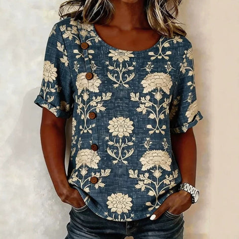 Casual loose new floral top crew neck m302778