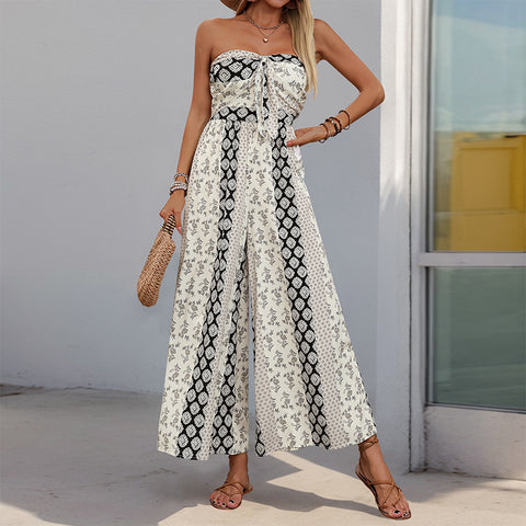 Sommer-Hot-Seller mit hoher Taille, Schnürung und weitem Bein und lässiger Hose mit weitem Bein im Ethno-Stil, m300833 
