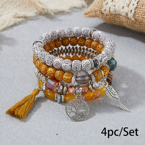 Nouveau bracelet bohème créatif à pompons et perles multicouches m3331286
