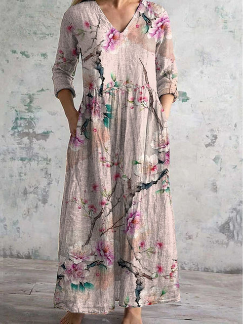 Robe mi-longue à imprimé floral pour femme m301039