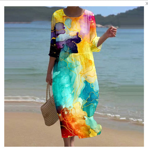 Damen Rundhalsausschnitt Lang Bedruckt Casual Fashion Damenkleid m301059