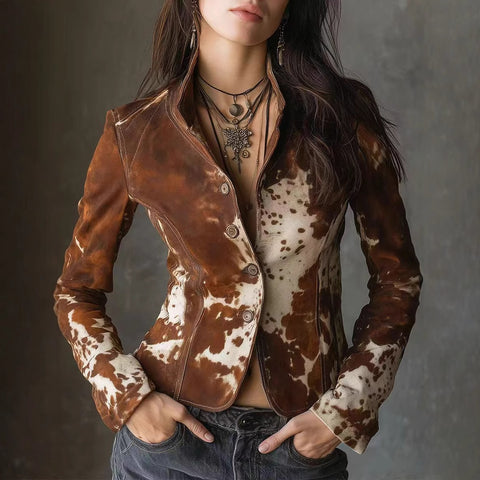 Lapel print long-sleeved jacket jacket single-breasted personalized jacket small suit m301980