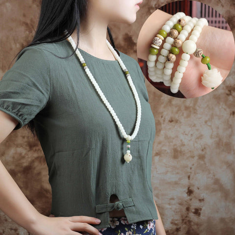 Bracelet Bodhi en jade blanc naturel, 108 perles de Bouddha, style ethnique Wenwan Bodhi m3331234