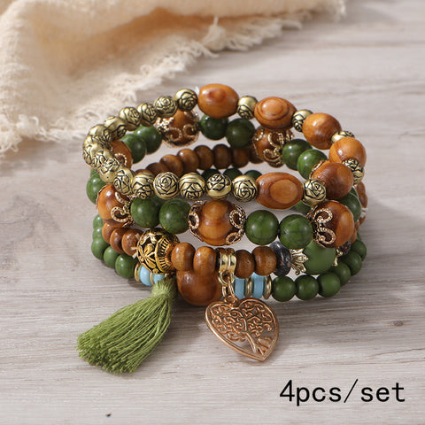 Nouveau bracelet bohème créatif à pompons et perles multicouches m3331286