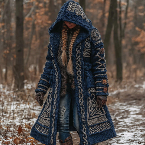 Cardigan long imitation knitted lazy wind hooded long cardigan sweater autumn and winter women's clothing m302125