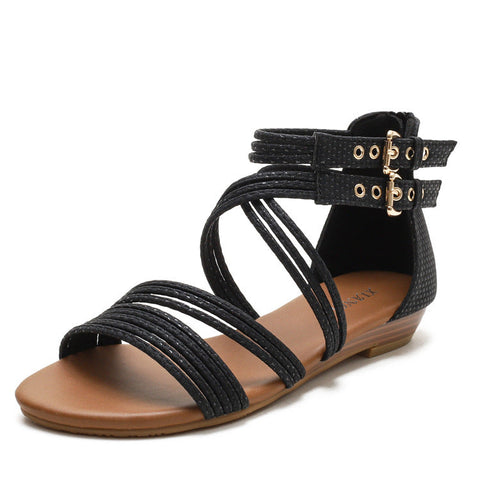 Keilsandalen Damen Europäische und amerikanische offene Zehenpartie Damenschuhe Plateau Weiche Sohle Kreuz Römische Sandalen M3331088
