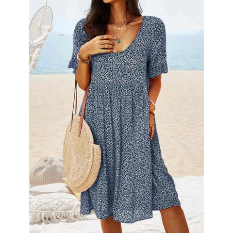 Bedrucktes langes, mittellanges und langes urbanes, lässiges Retro-Kurzarmkleid für Damen m301231 