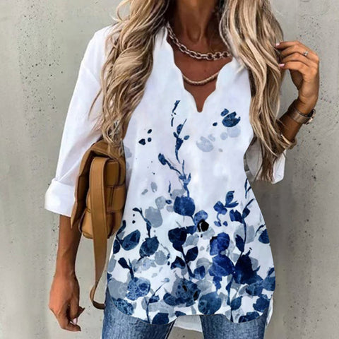 Chemise à col cannelé imprimée à manches longues pour femme M300215 