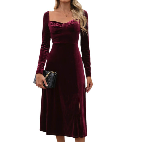 Samt langes Kleid Herbst und Winter Kleid geteiltes Kleid m300807 