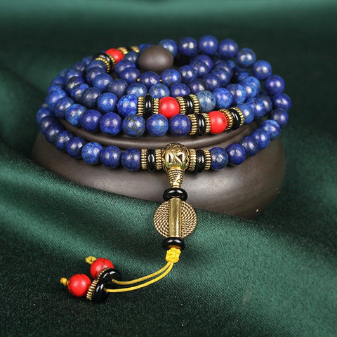 Lapislazuli 108 Buddha Perlen Armband mit roten türkisfarbenen Perlen m3331230