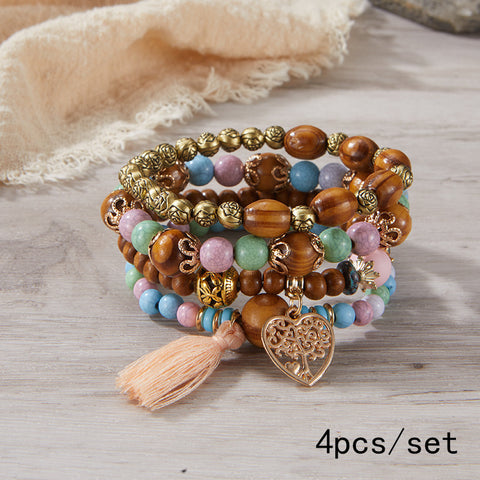 Nouveau bracelet bohème créatif à pompons et perles multicouches m3331286