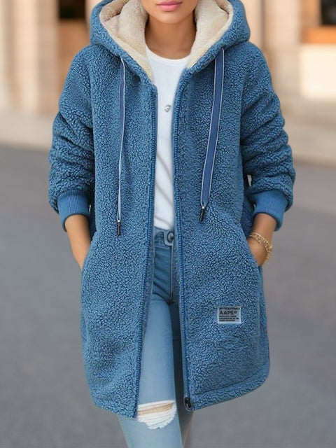 Fleece thickened medium and long lamb wool sweater women's autumn and winter embroidered letter zipper jacket m301991