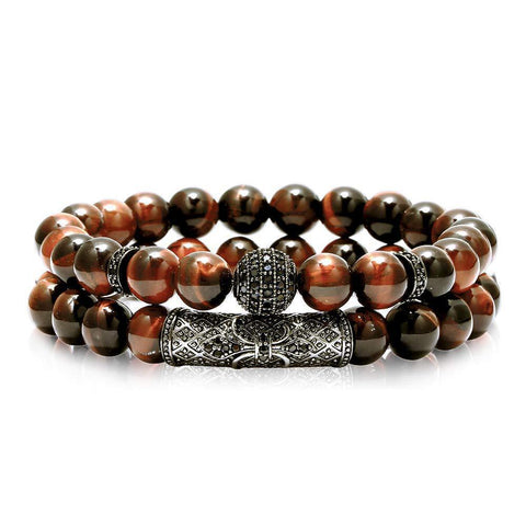 Bracelet élastique micro-incrusté de cuivre œil de tigre zircon noir mat m3331288