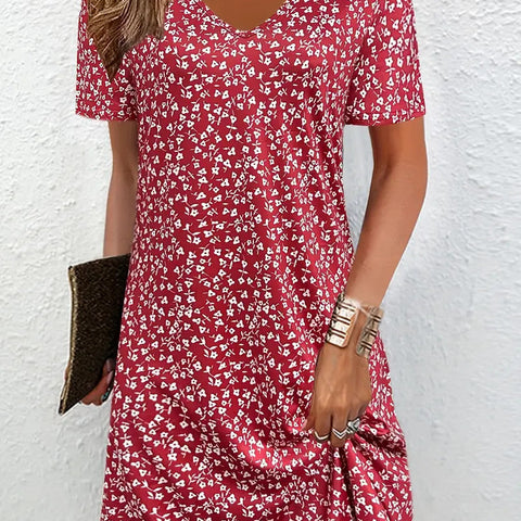 Fashion casual versatile V-neck short-sleeved medium and long skirt m301730