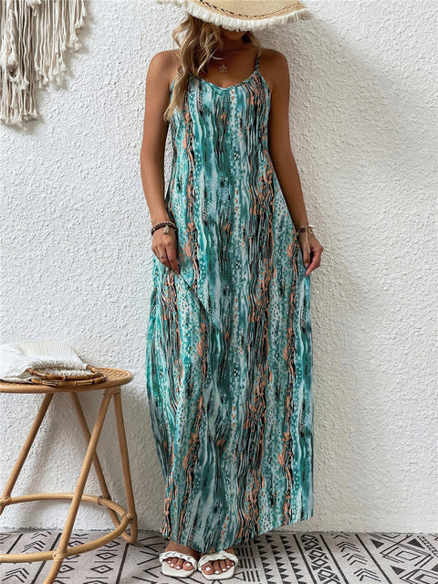 Robe à bretelles taille moyenne à imprimé tendance m300016 