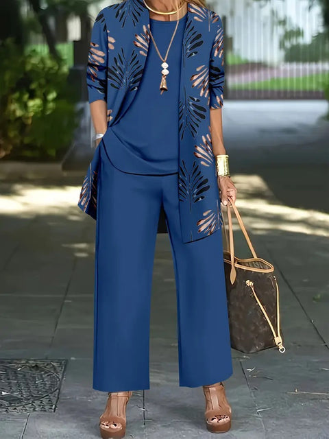 Pink three-piece casual suit women's cardigan wide-leg pants m302761
