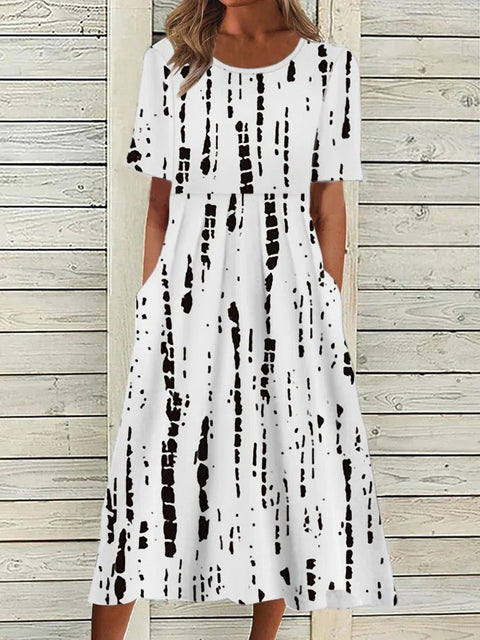Sommer neues Damen-Swing-Kleid mit mittlerer Taille und lässigem Rundhalsausschnitt und Print m300040 