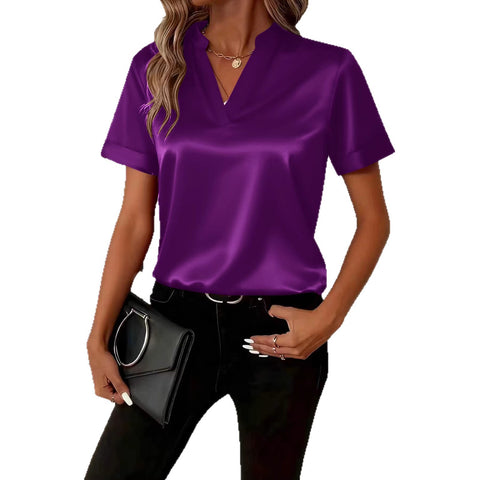 Spring and summer simple temperament versatile V-neck loose shirt top women's m302345