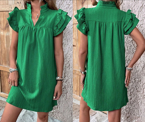 Robe pull polyvalente à col en V et manches en feuille de lotus multicouches m301019 