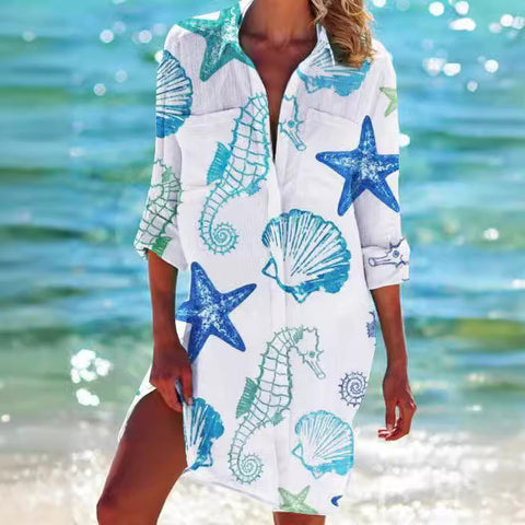 Bikinijacke Shirt Badeanzug Strickjacke Damen bedruckt Resort Strandshirt m301274 