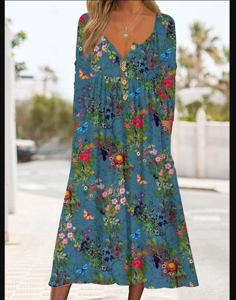 Robe boutonnée avec cardigan à poches imprimé m300714 
