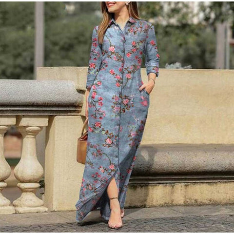 Robe décontractée pour femme, imprimée, avec poches, col à revers et boutons, longueur M300186 