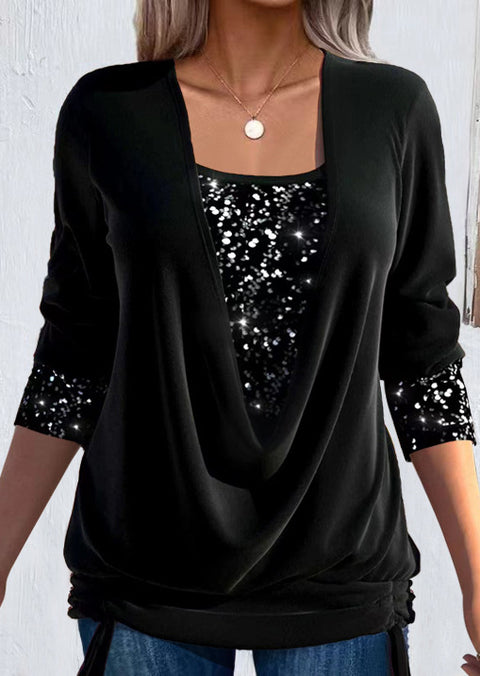 Beads bump net color long-sleeved women's clothing large pendant collar loose pleated fake two pieces m302262