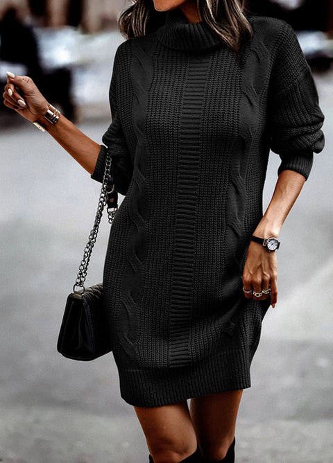 Robe pull à col montant et manches longues pour femme, enveloppante sur les hanches, m300500 