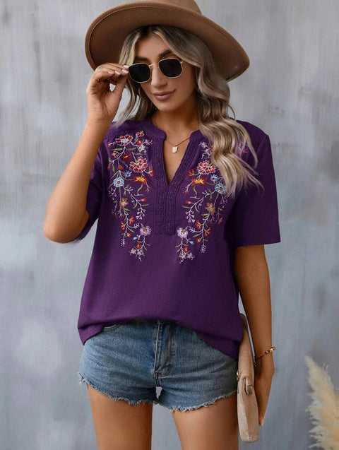 10.000-Nadel besticktes Spitzentop für Damen, T-Shirt m300884 