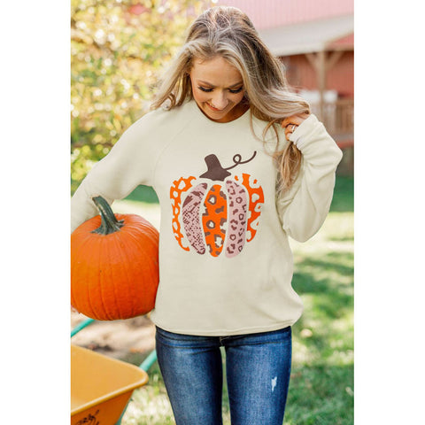 Pull sans capuche à manches longues et imprimé citrouille pour femme M300640 