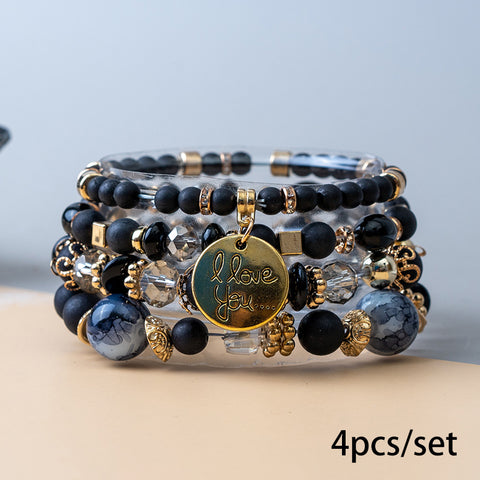 Nouveau bracelet bohème créatif à pompons et perles multicouches m3331286