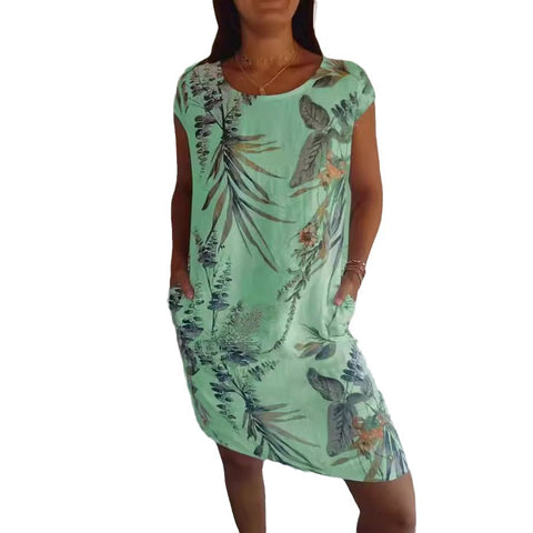 Robe ample à col rond et manches courtes imprimée m300103 
