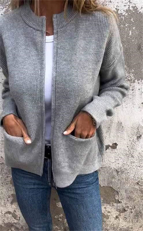 Autumn and winter women's clothing new casual fashion solid color pocket cardigan jacket women's clothing m301668