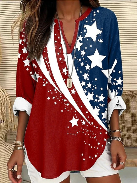 Small V-neck long-sleeved floral simple casual temperament T-shirt m302763