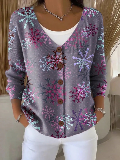 Button women's printed long-sleeved top m302156