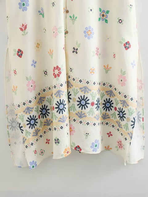 Bedrucktes Kleid aus Leinenmischung m300692 