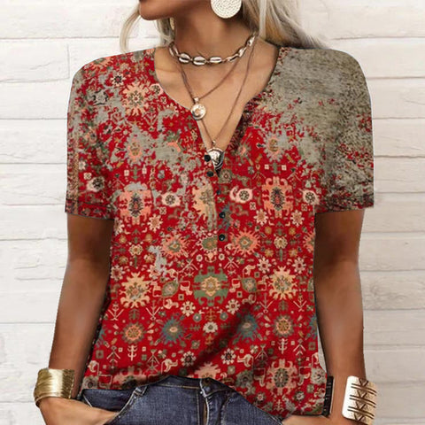 Damen Kurzarm T-Shirt mit ethnischem Print und Print m300017 
