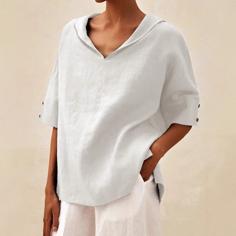 Women's solid color cotton and linen loose hooded top T-shirt m301294